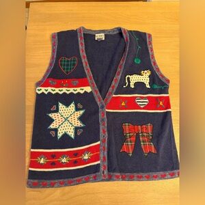 Vintage 90s Grandmacore Cross Stitch Cat Sweater Vest Size small